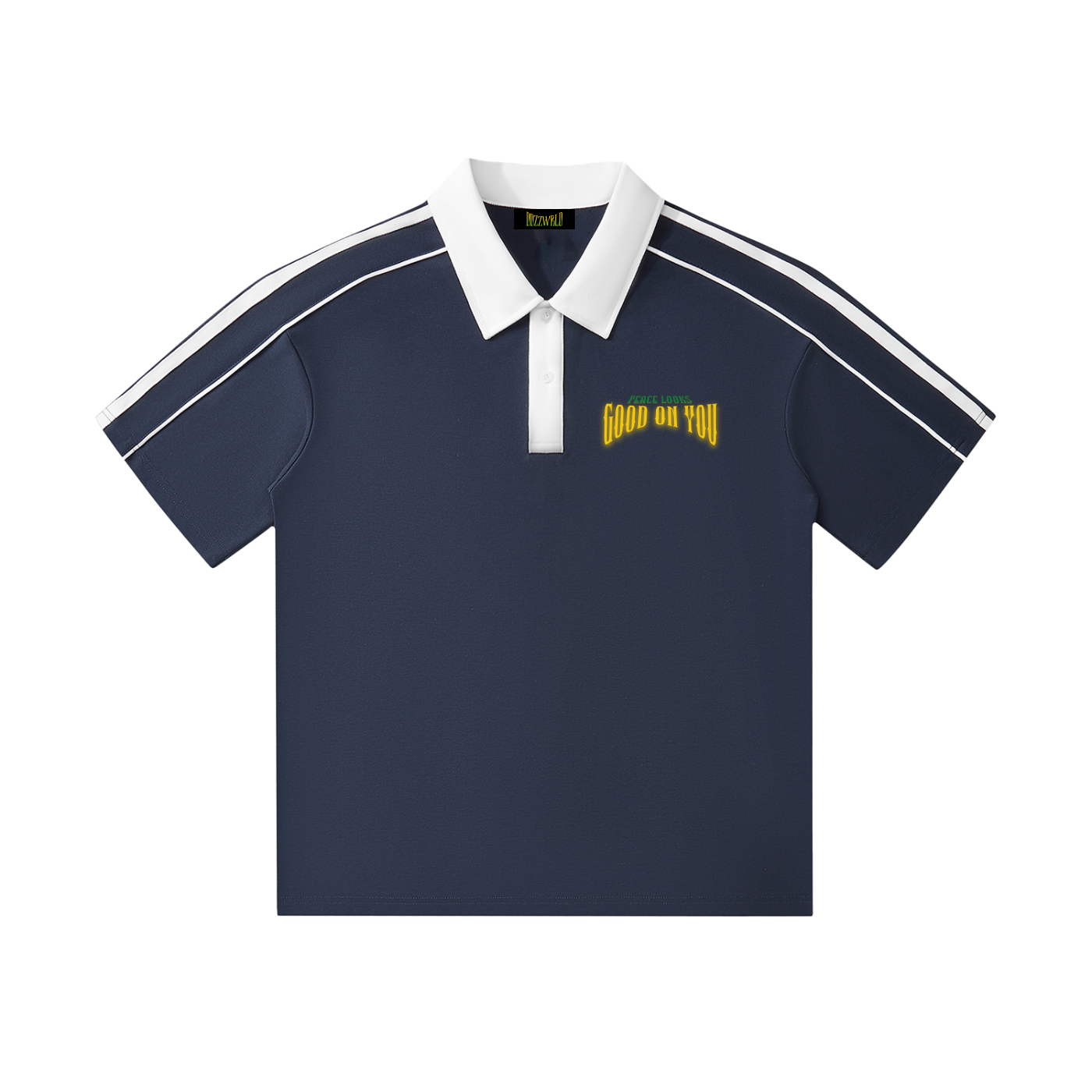 PEACE Contrast Collar Short-Sleeve Polo Shirt