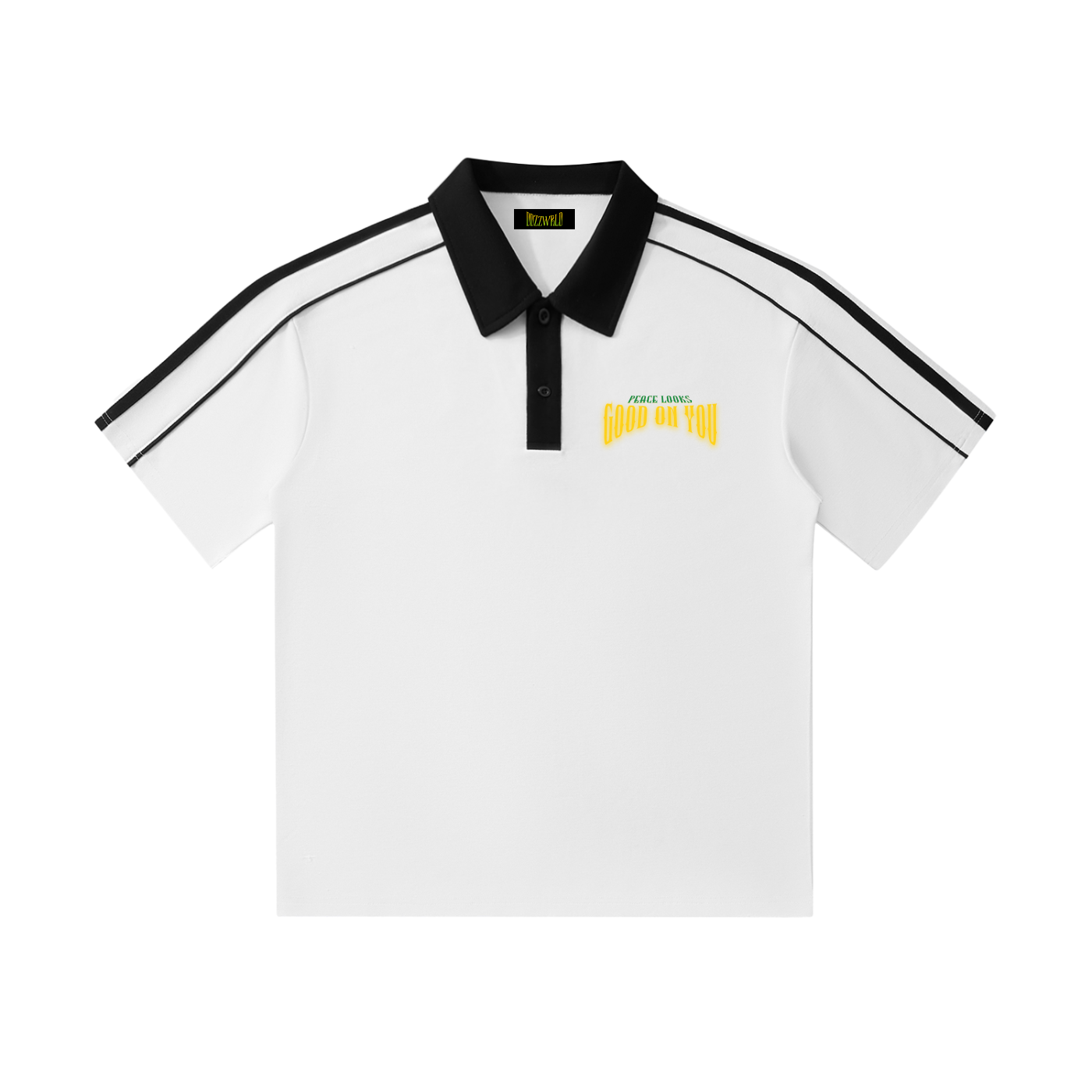 PEACE Contrast Collar Short-Sleeve Polo Shirt
