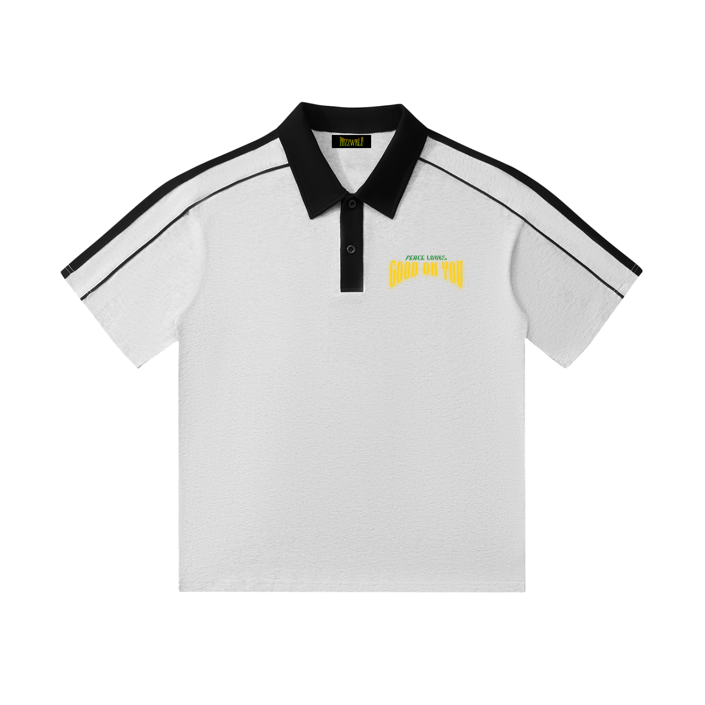 PEACE Contrast Collar Short-Sleeve Polo Shirt