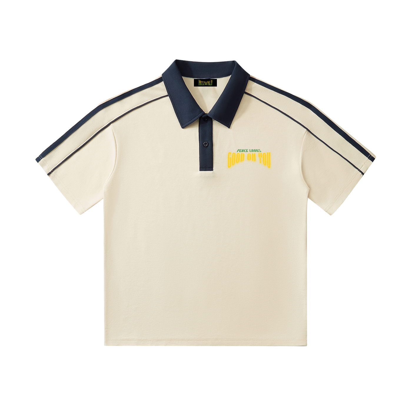 PEACE Contrast Collar Short-Sleeve Polo Shirt